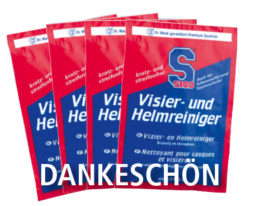 <strong><span style="font-size: 14pt; color: #0000ff;">Vielen Dank f&uuml;r Ihre Teilnahme!</span></strong><br><span style="font-size: 14pt; color: #0000ff;">Sie erhalten in K&uuml;rze als Dankesch&ouml;n 4x S100 Visier- und Helmreiniger T&uuml;cher.</span>