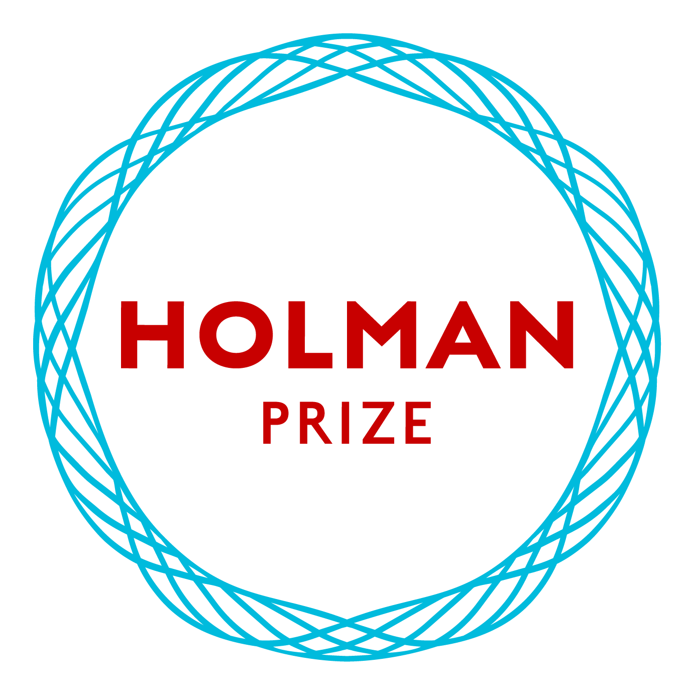 Intertwining lines make a circle in teal. Inside,
