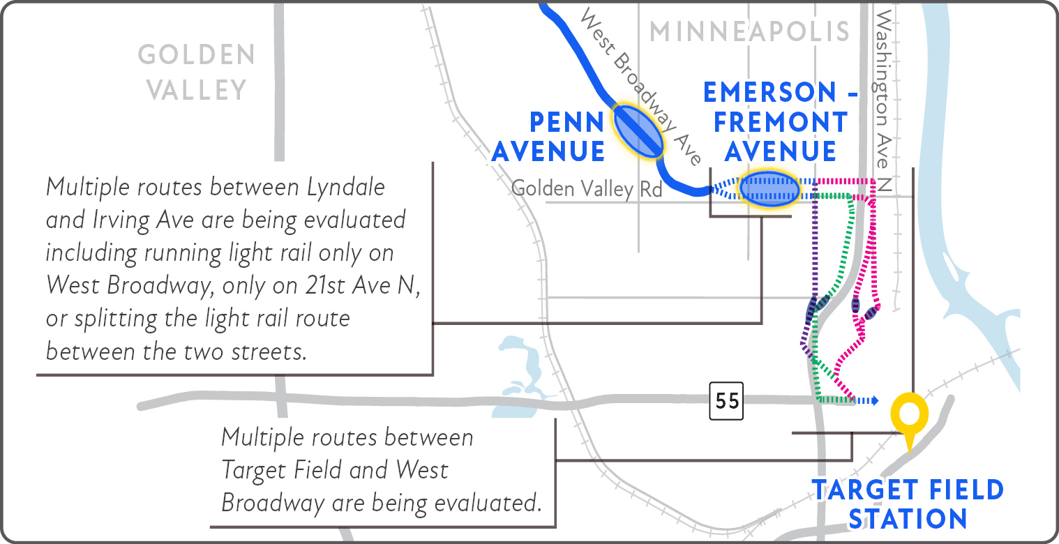 Overview map of the multiple routes being evaluated.