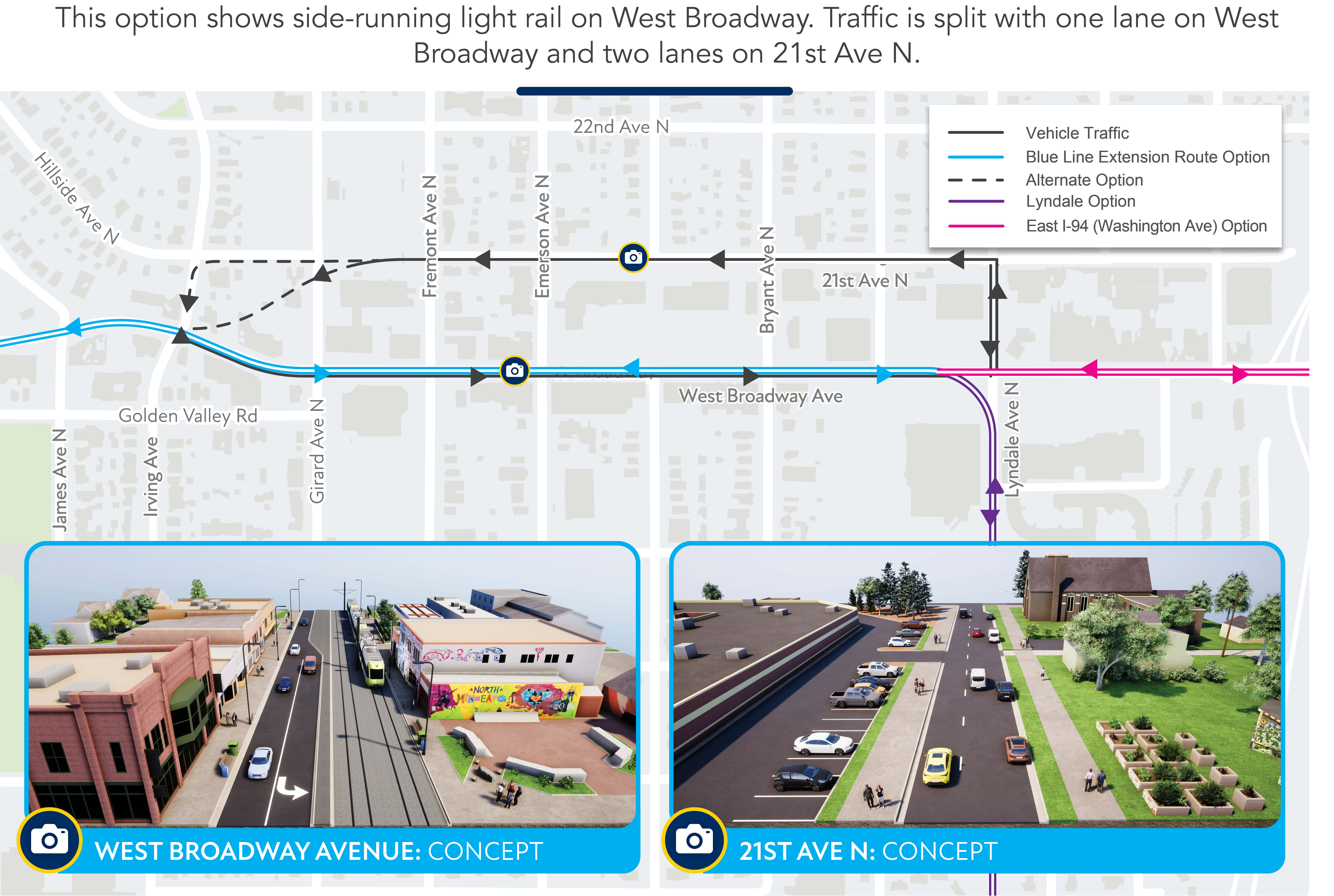 Option B: West Broadway Avenue from Lyndale to Irving Avenue