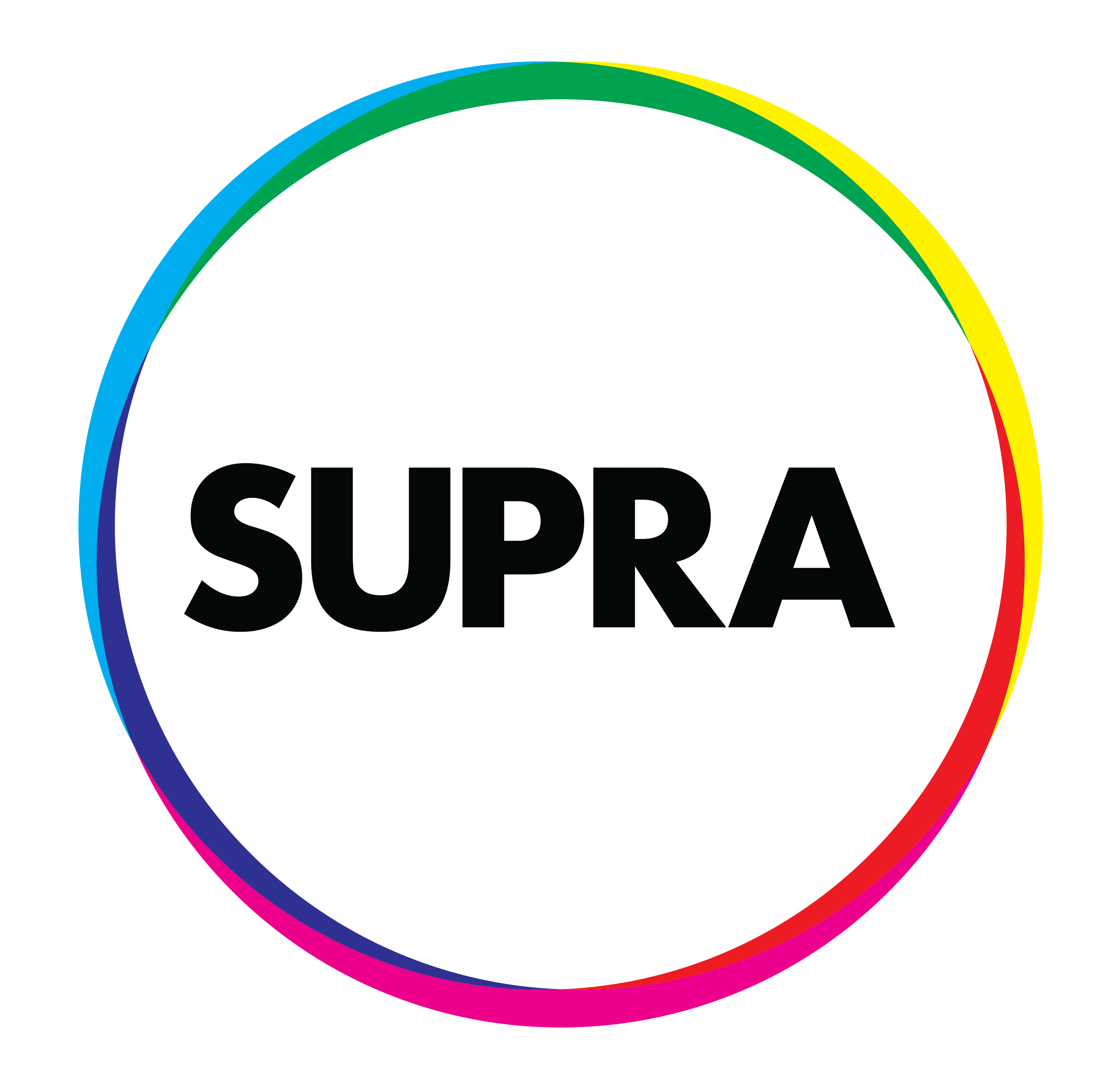 SUPRA logo. Rainbow circle with 'SUPRA' written in