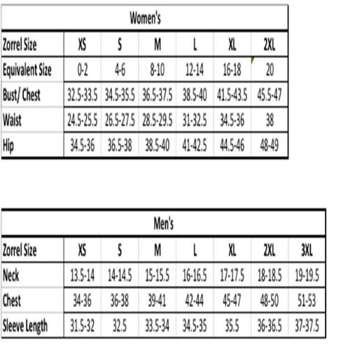 Shirt Sizing Chart
