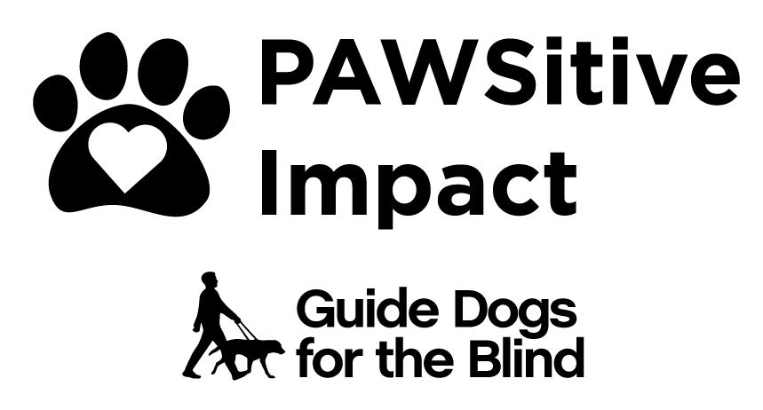 The pawsitive impact logo with the Guide Dogs for 