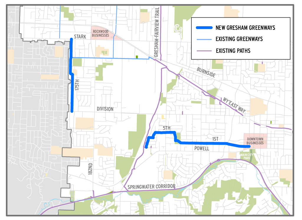 Map of Gresham Greenway Routs
