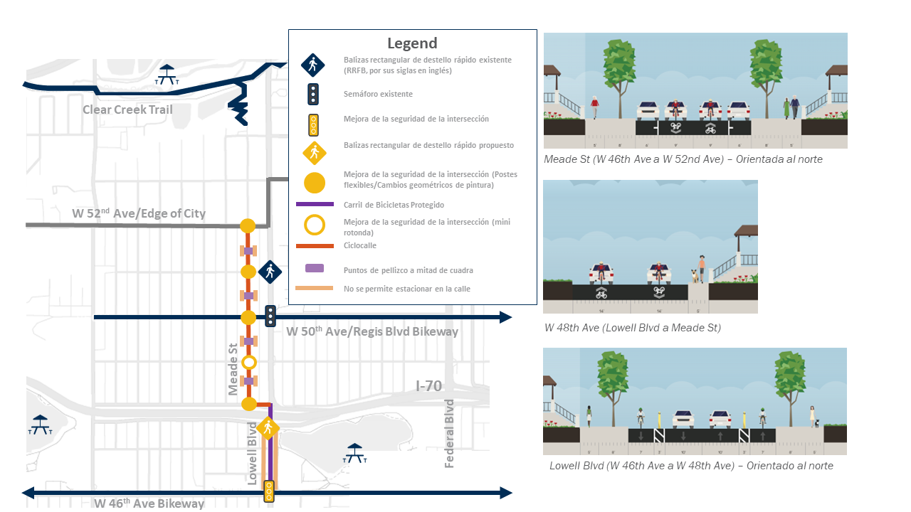 Cambios propuestos para Lowell Blvd/Meade St (W 46th Ave a W 52nd Ave)