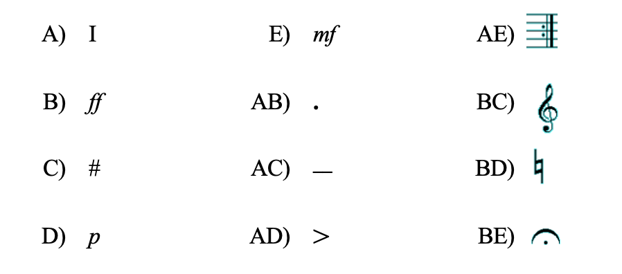 Use the options in this picture to answer the next 12 questions.&nbsp; Consider this a matching section.&nbsp; Once you have used one of the options, you will not use it again.