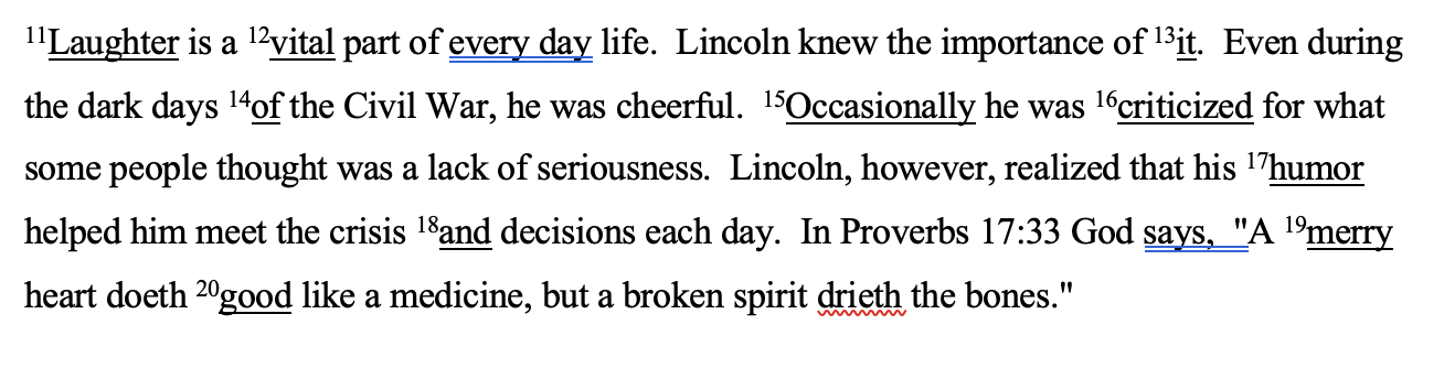 For&nbsp; questions 11-20, use the paragraph and identify the parts of speech of the underlined words.&nbsp;