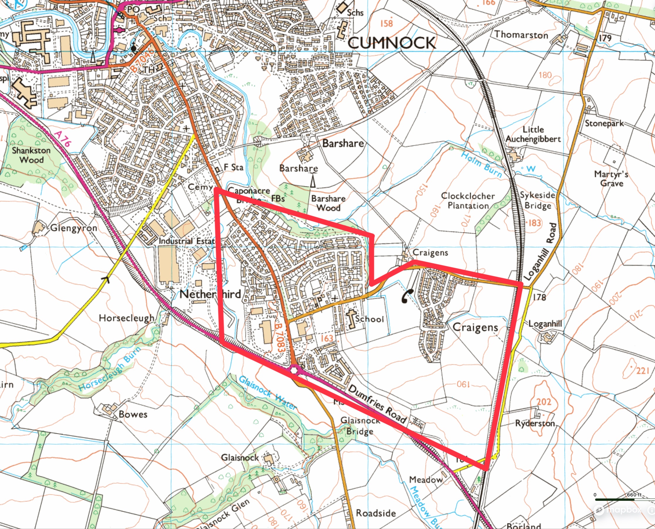 <span style="font-size: 10pt;">Neighbourhood Served<br><br><strong>To the North</strong> Holmburn Road to Craigens Road to the Railway Line<br><strong>To the South </strong>A76 to Glaisnock Water<br><strong>To the East </strong>Railway Line to the A76<br><strong>To the West</strong> Glaisnock Water<br><br></span>