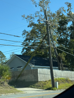 No sidewalks, Electrical line hazard at intersection of Creek Street and Pine 11/30/25