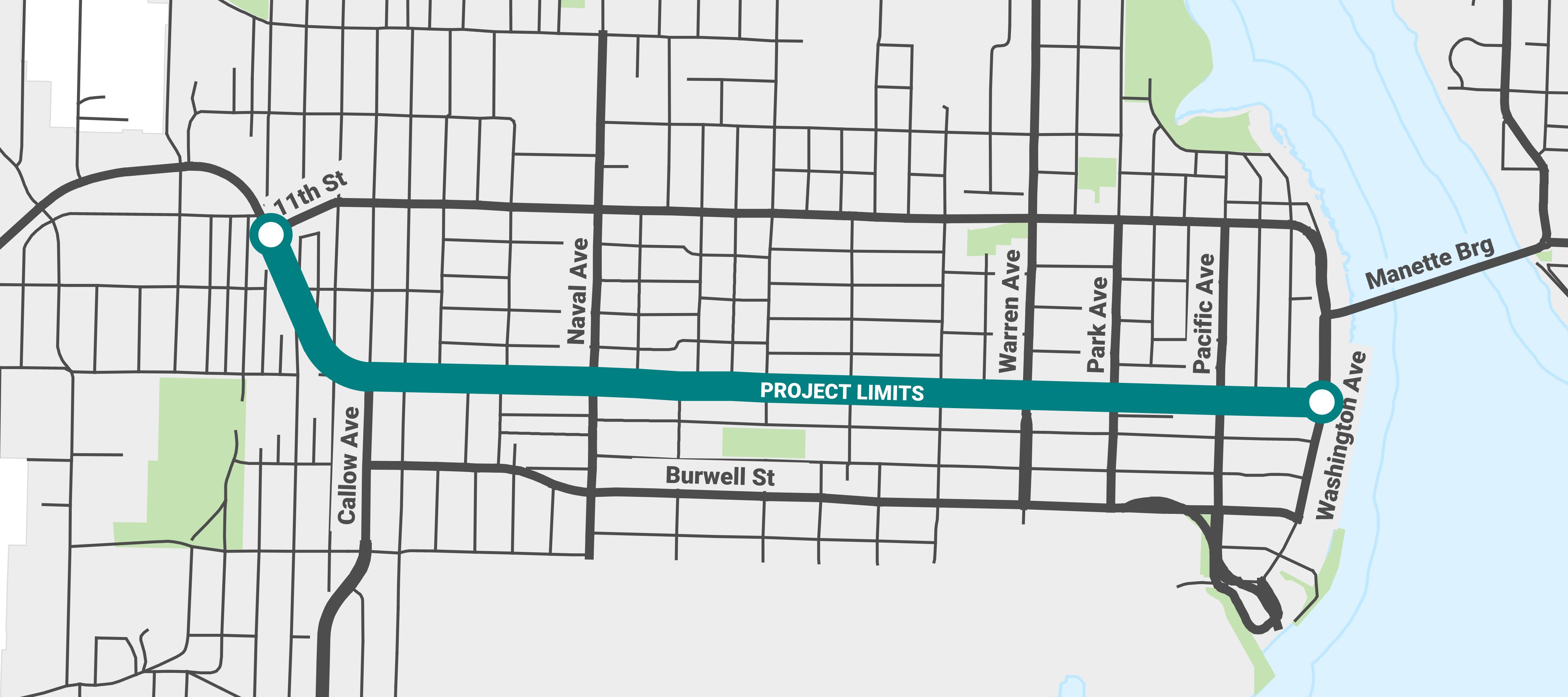 Project Location (Kitsap Way at 11th St - 6th St at Washington Ave)