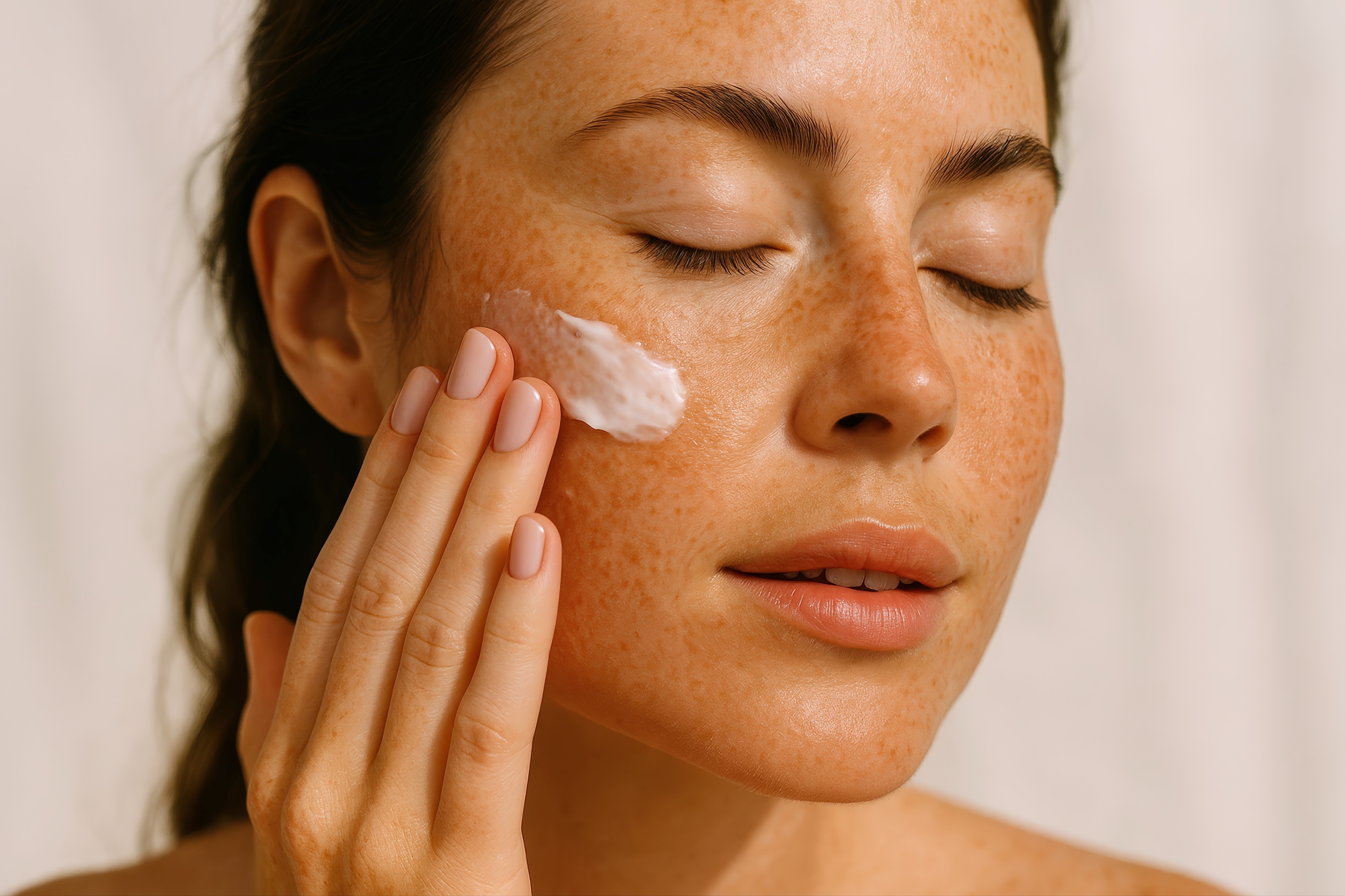 Woman applying face cream