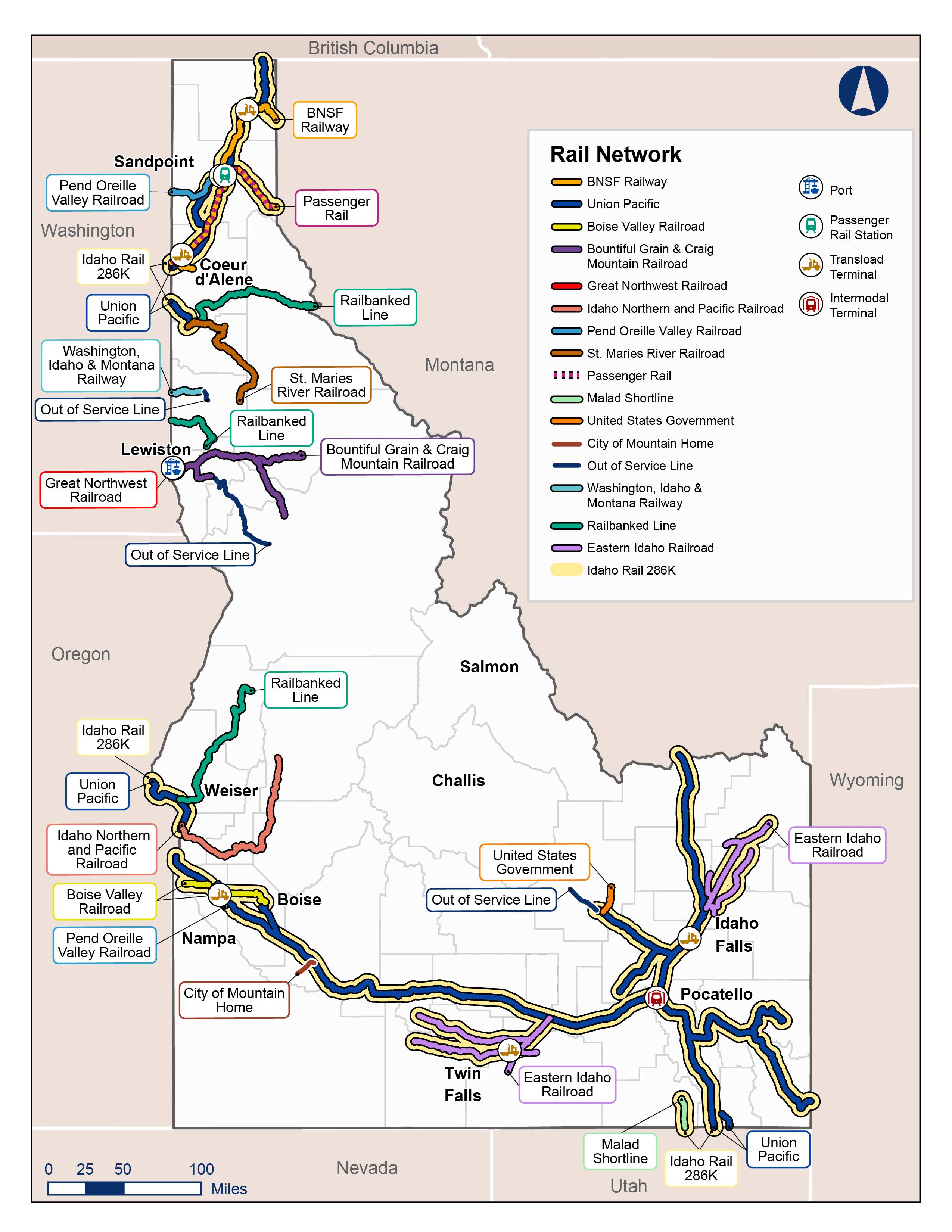 Map of Idaho's Rail Network