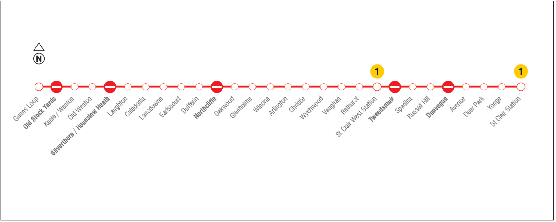 Map of stops to be removed on St Clair.