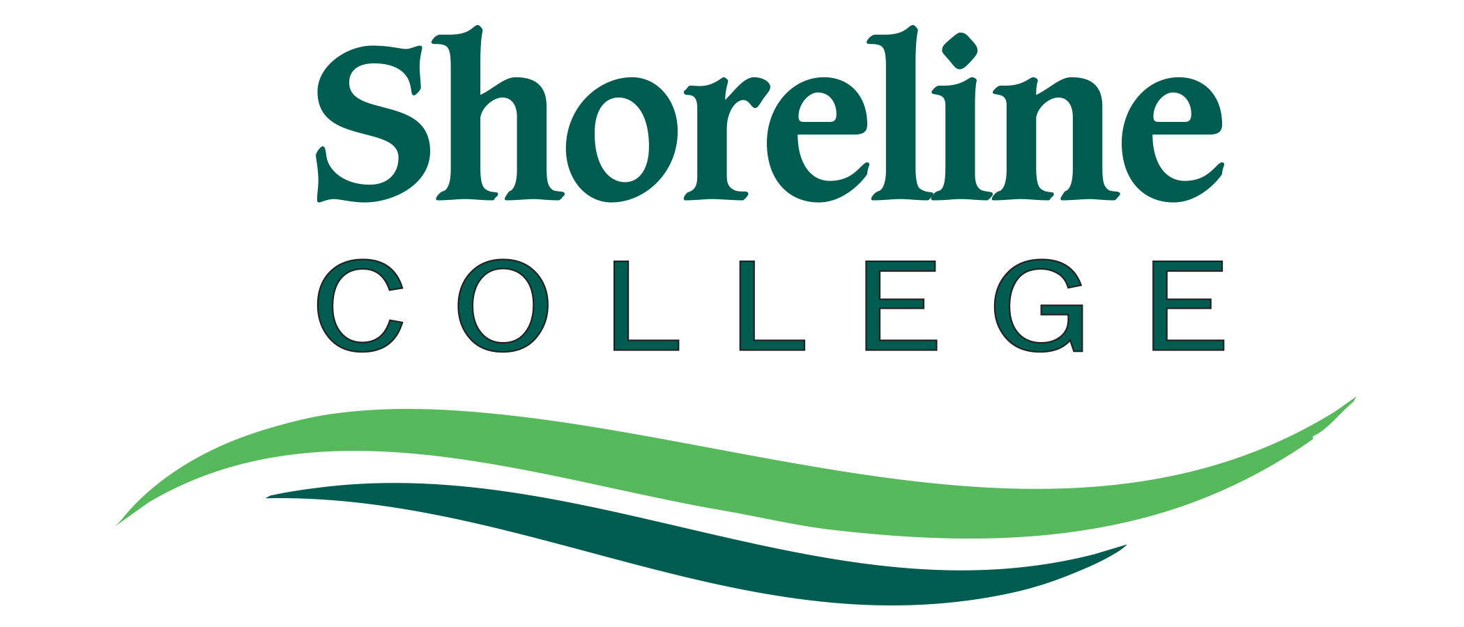 Simplified green wave motif beneath the words Shoreline College