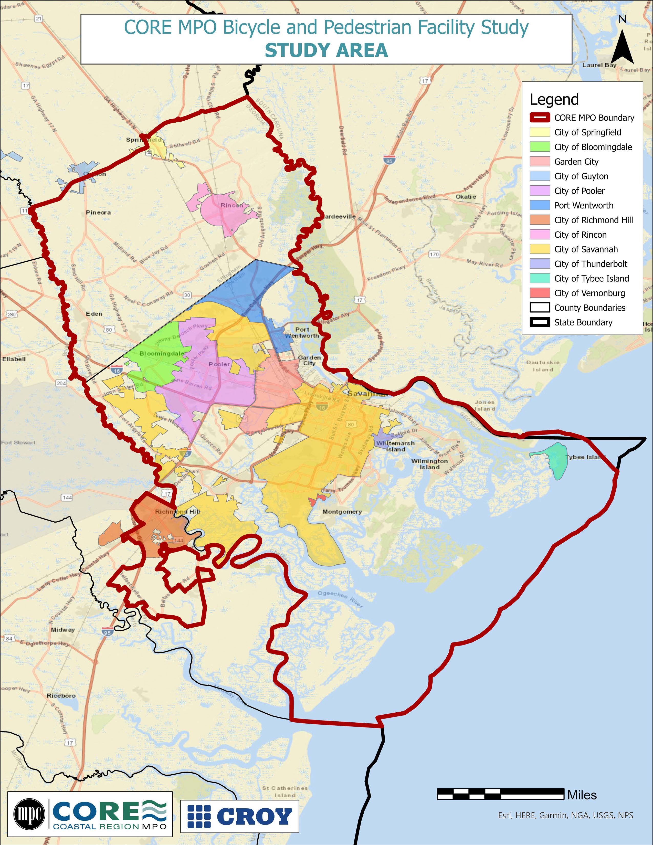 Study Area for CORE MPO Bicycle and Pedestrian Facility Study