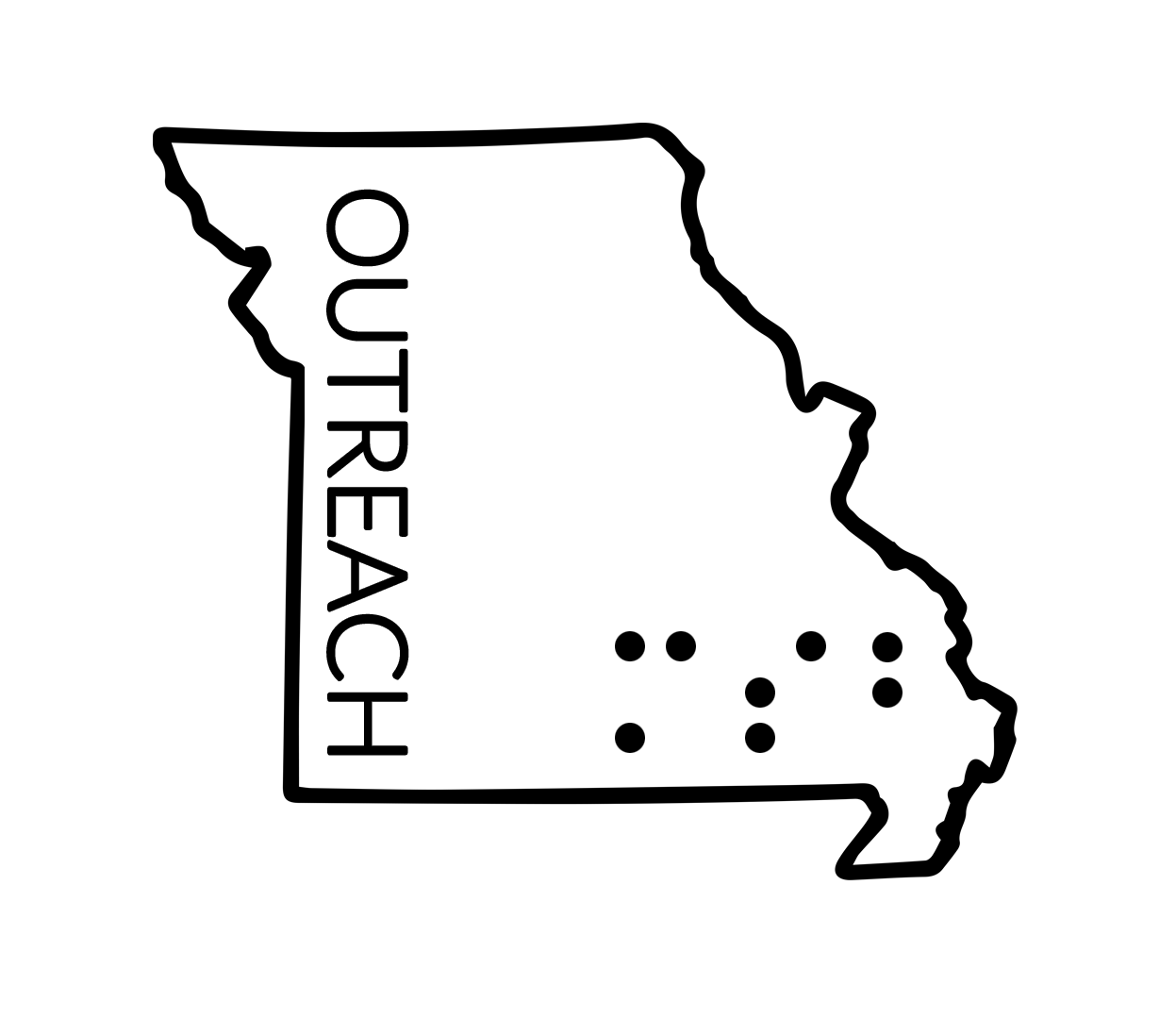 Outreach Logo, the state of Missouri outlined with