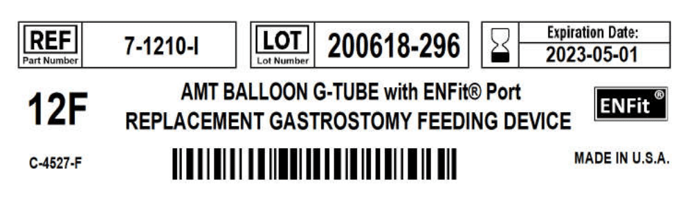 Example of where to find your AMT device Lot Number and Part Number on product label: