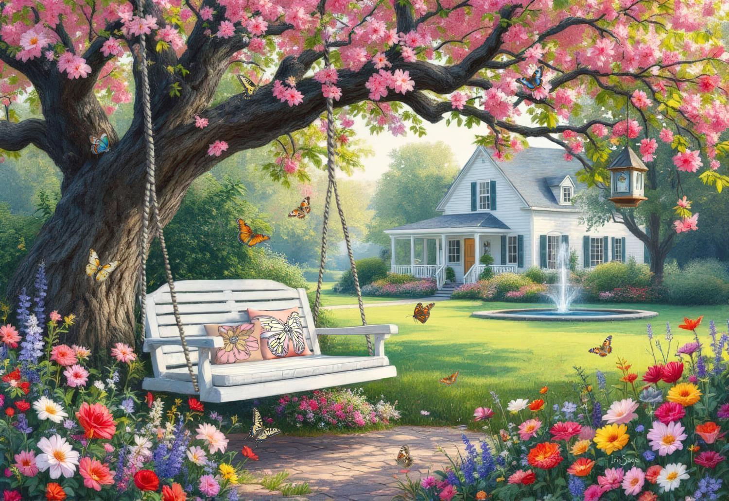 Under Pink Blooms