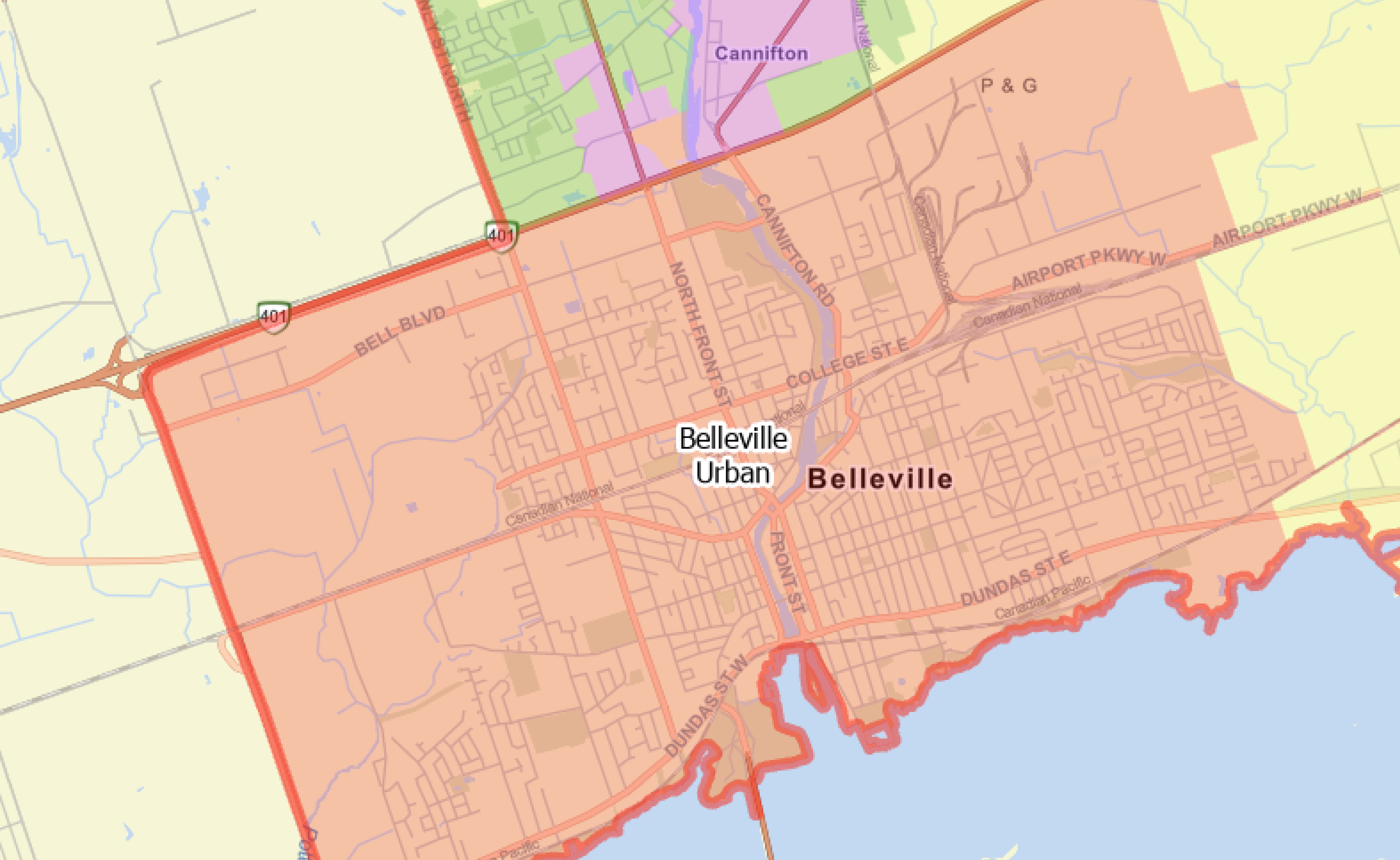 Map of Belleville Urban area