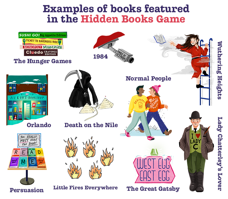 Examples of books featured in the Hidden Books Game