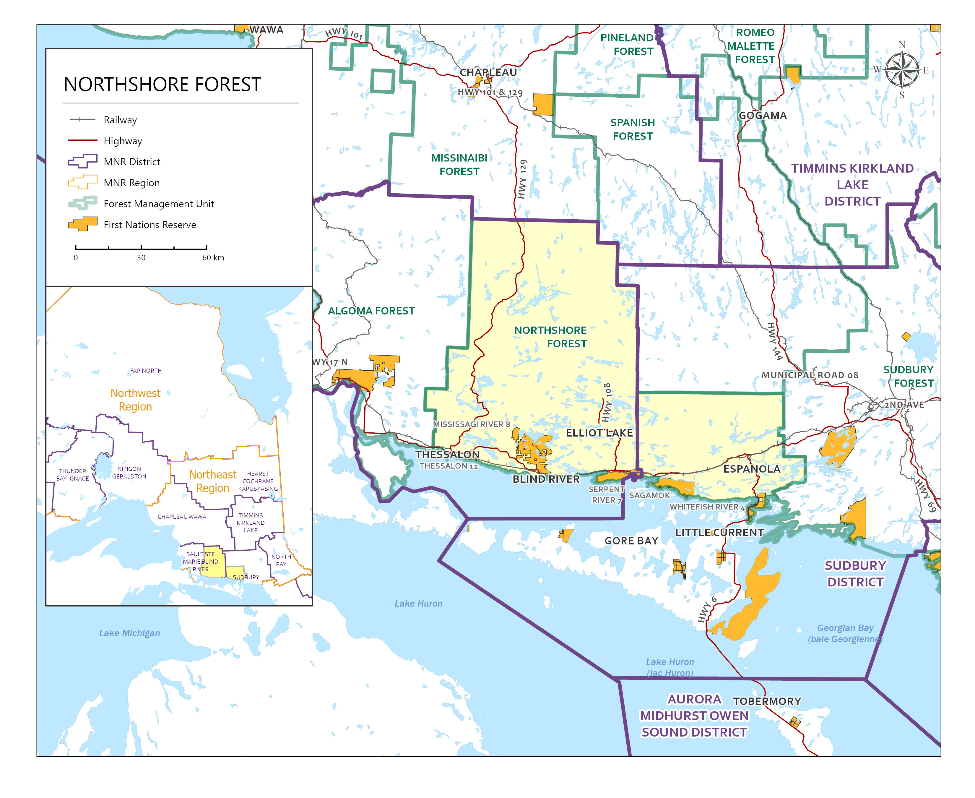 Overview map of the Northshore Forest in Ontario context