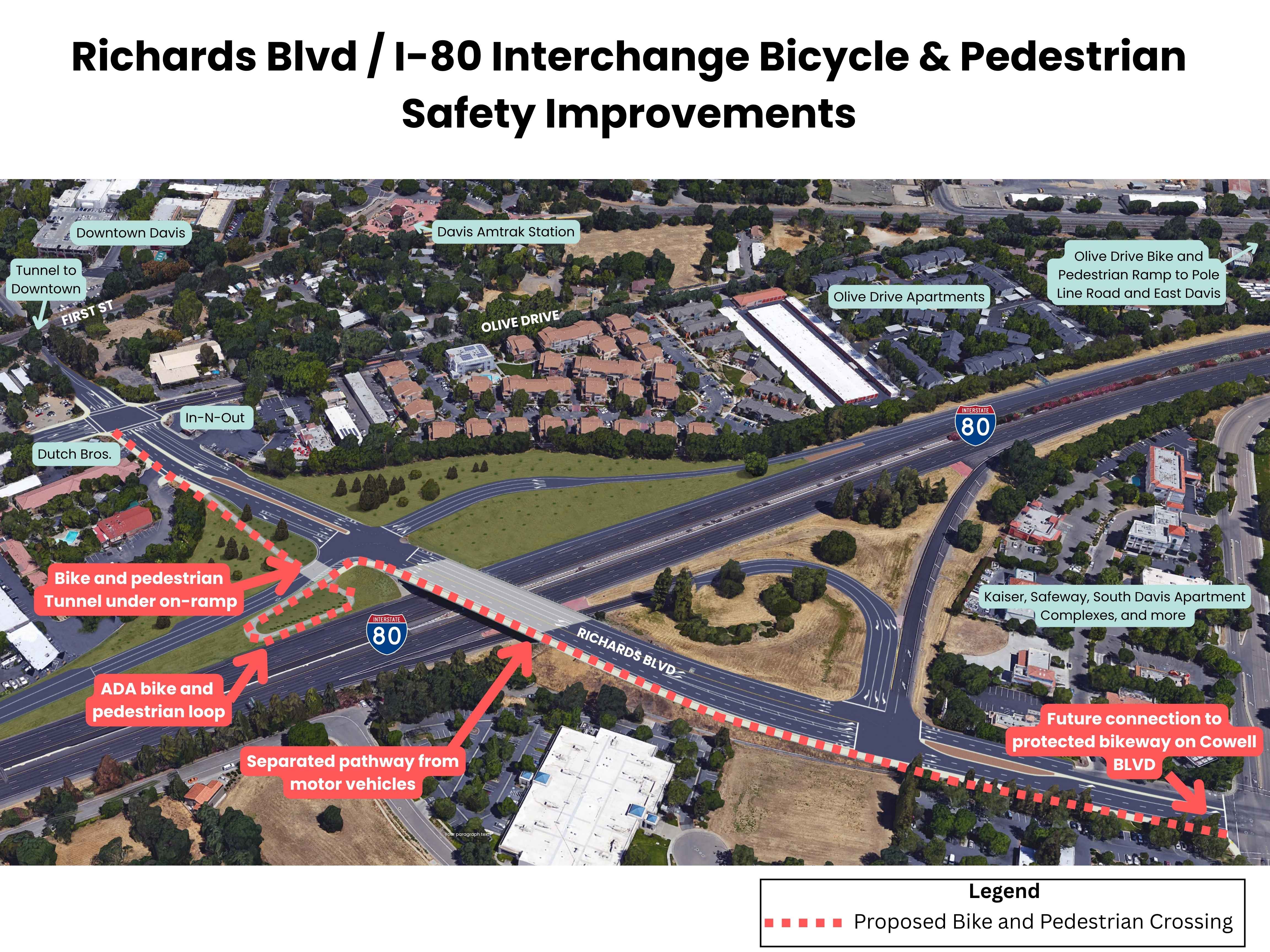 Aerial image of the proposed Richards Blvd / I-80 Interchange in Davis, California. 
