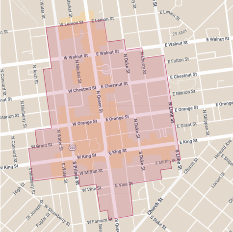 Map of Downtown Lancaster PA
