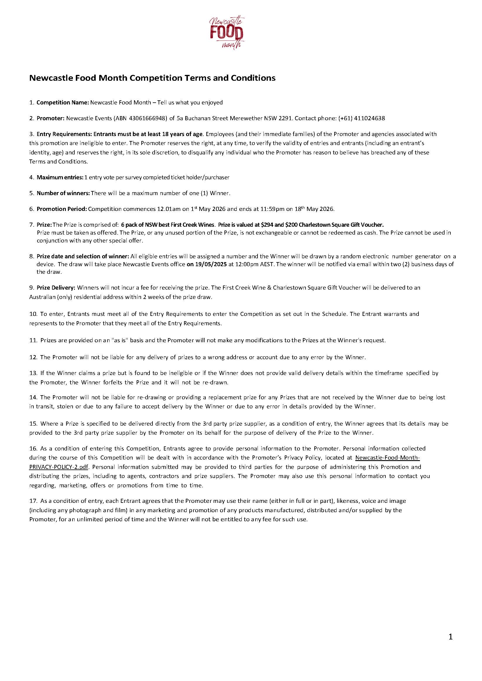NFM26 Consumer Survey competition T&C's