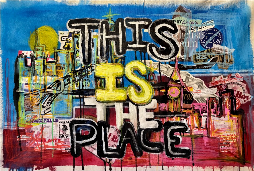 Multi-colored painting with the words "This is Peace" by Meagan Turbak-Fogarty