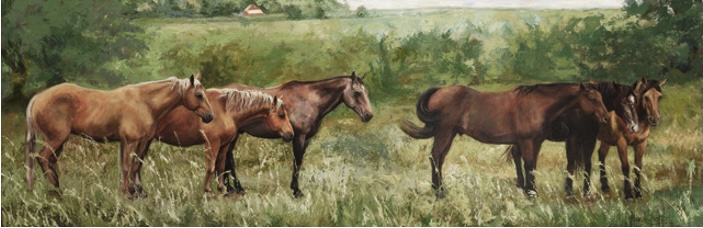 Painting of horses called "The Stll Meadow"