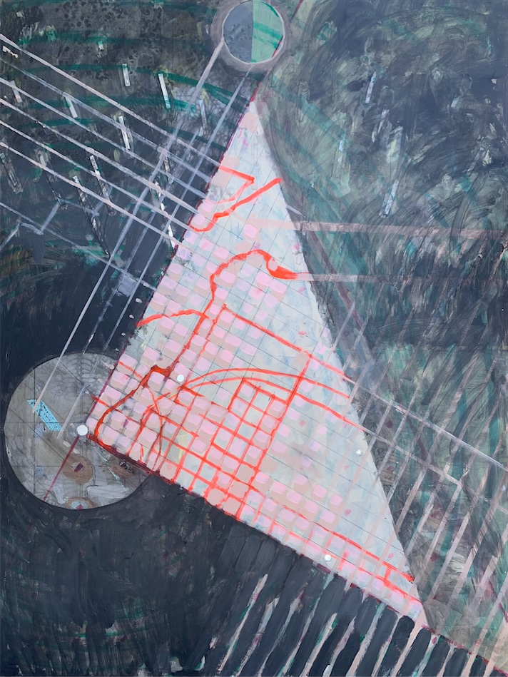 mixed media painting with some abstract images - "Downtown Delusions" by Jana Anderson