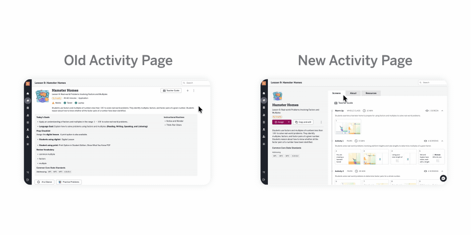 Comparison of Old Activity Page and New Activity Page