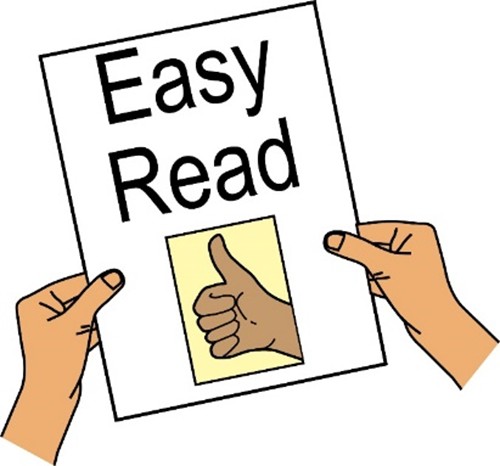 a sign is being held up. It says the words "Easy Read"