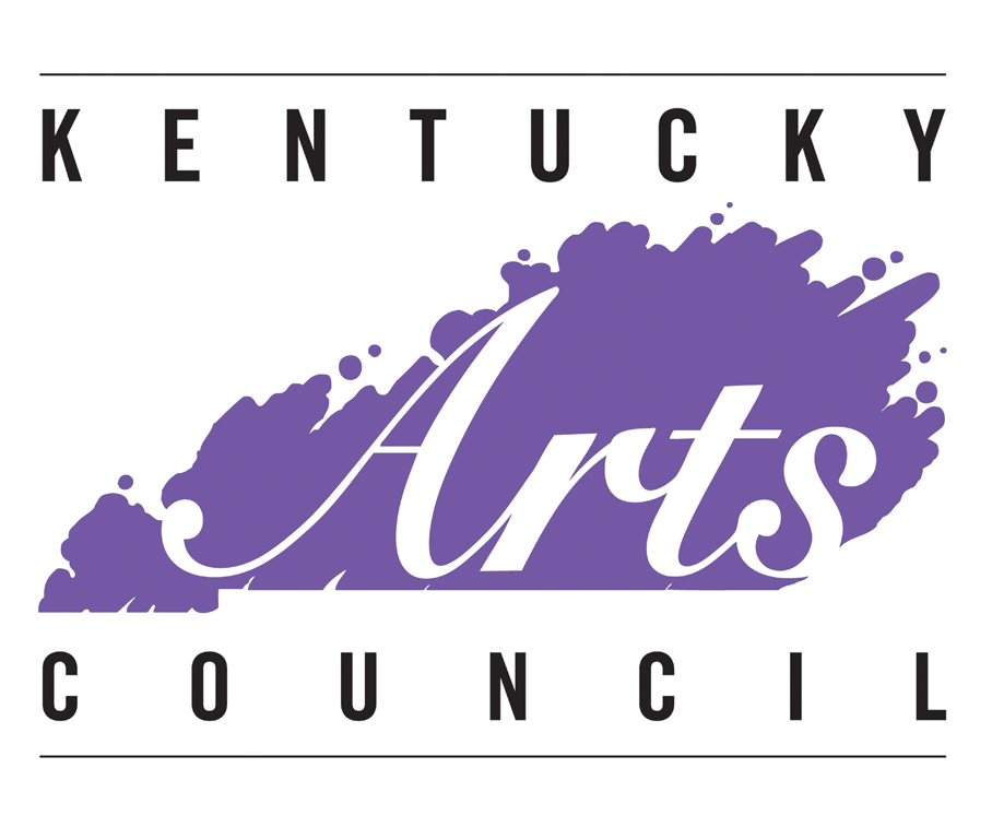 logo for the Kentucky Arts Council with Kentucky above and Council below a purple paint splatter version of the state with Arts across it
