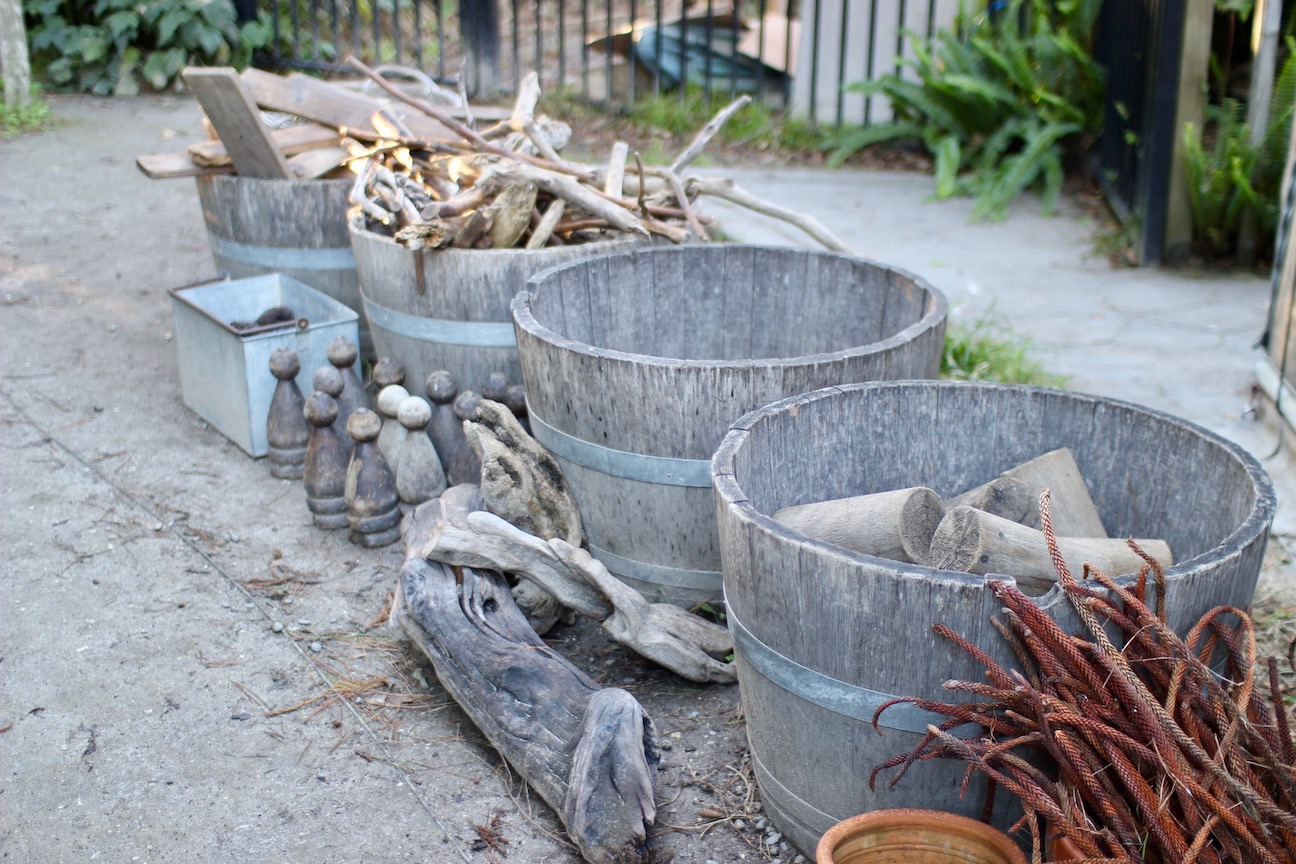 Storage containers for tree cookies, branches, and other nature play components