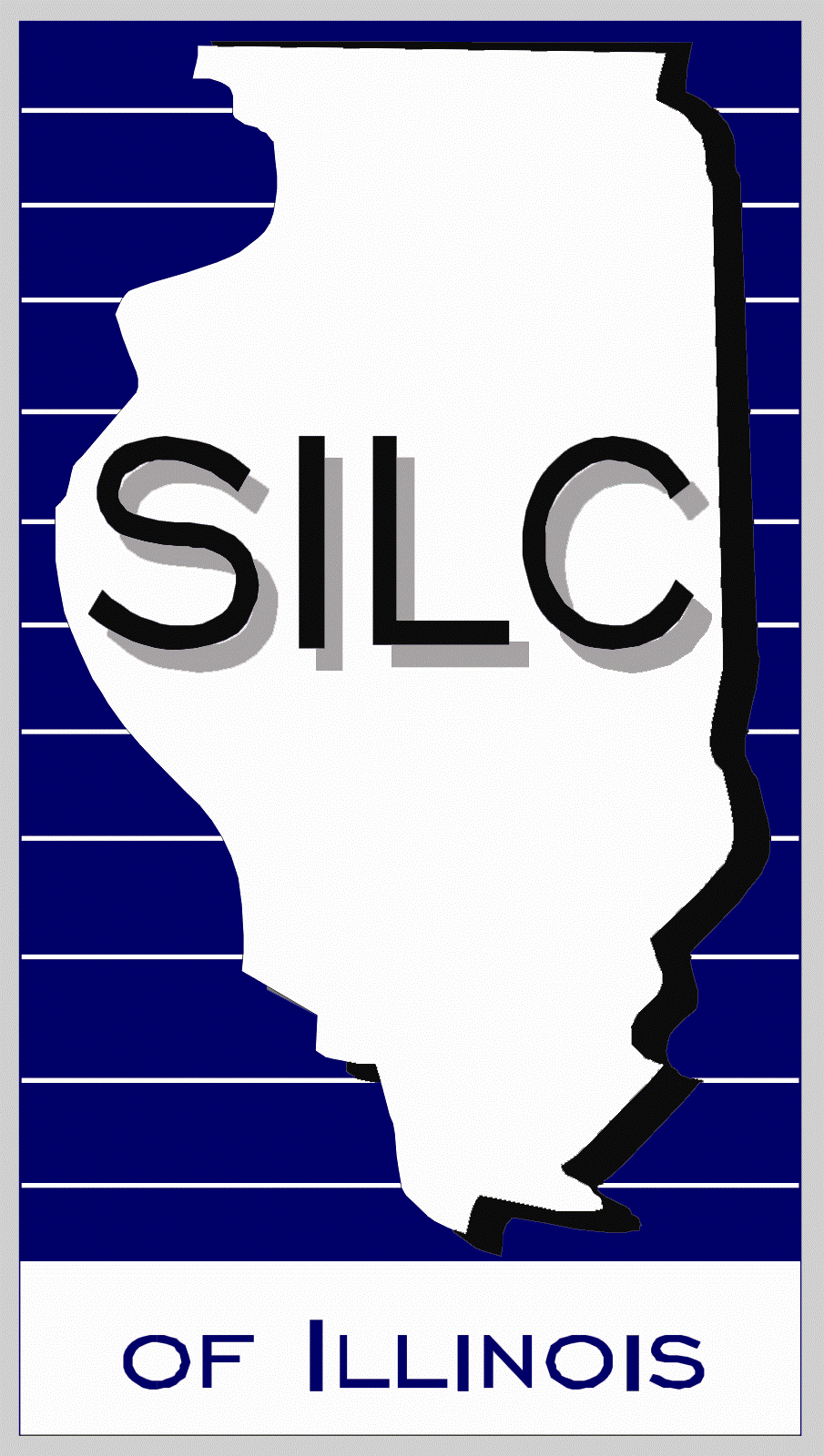 Statewide Independent Living Council's Logo image. Navy blue background with a white shape of Illinois with the letters SILC in the middle.