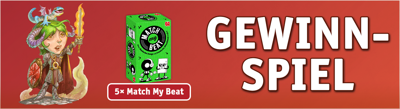 Abbildung des Ringbote-Maskottchens mit dem Spiel Match My Beat und den Texten "Gewinnspiel" und "5 Mal Match My Beat"
