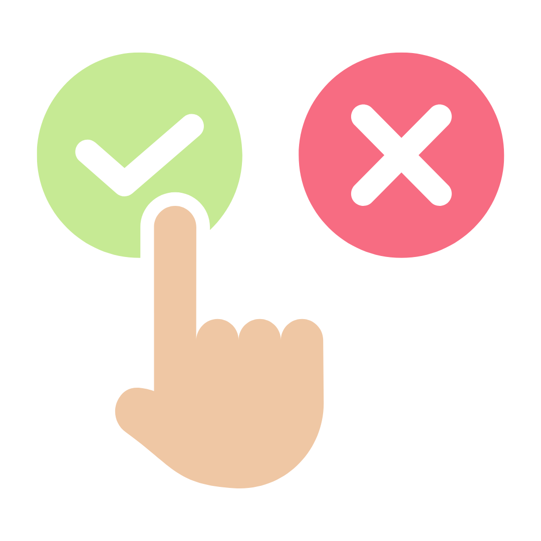 Icon of a hand pointing towards a yes button and not a no button