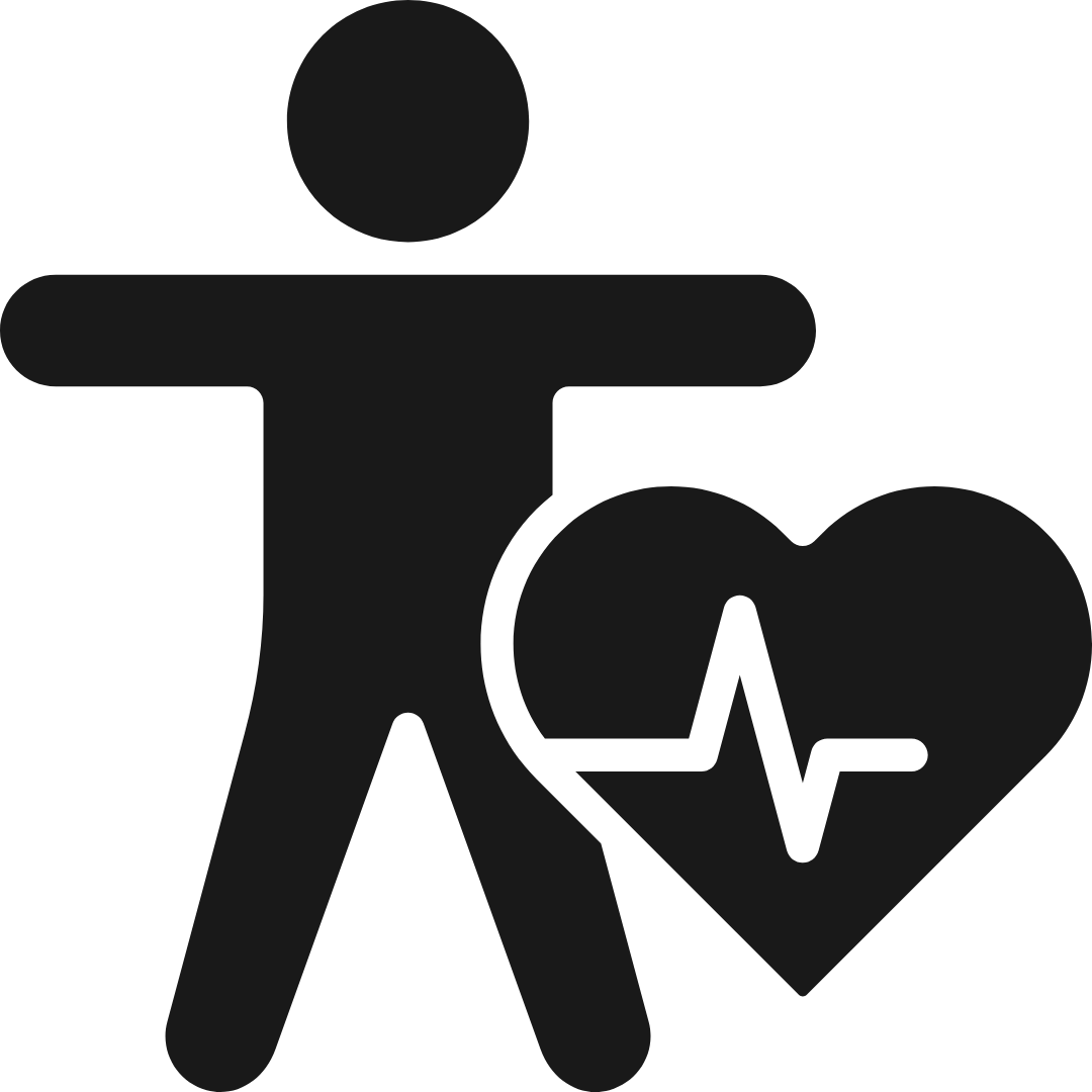 Black figure next to a heartbeat line.