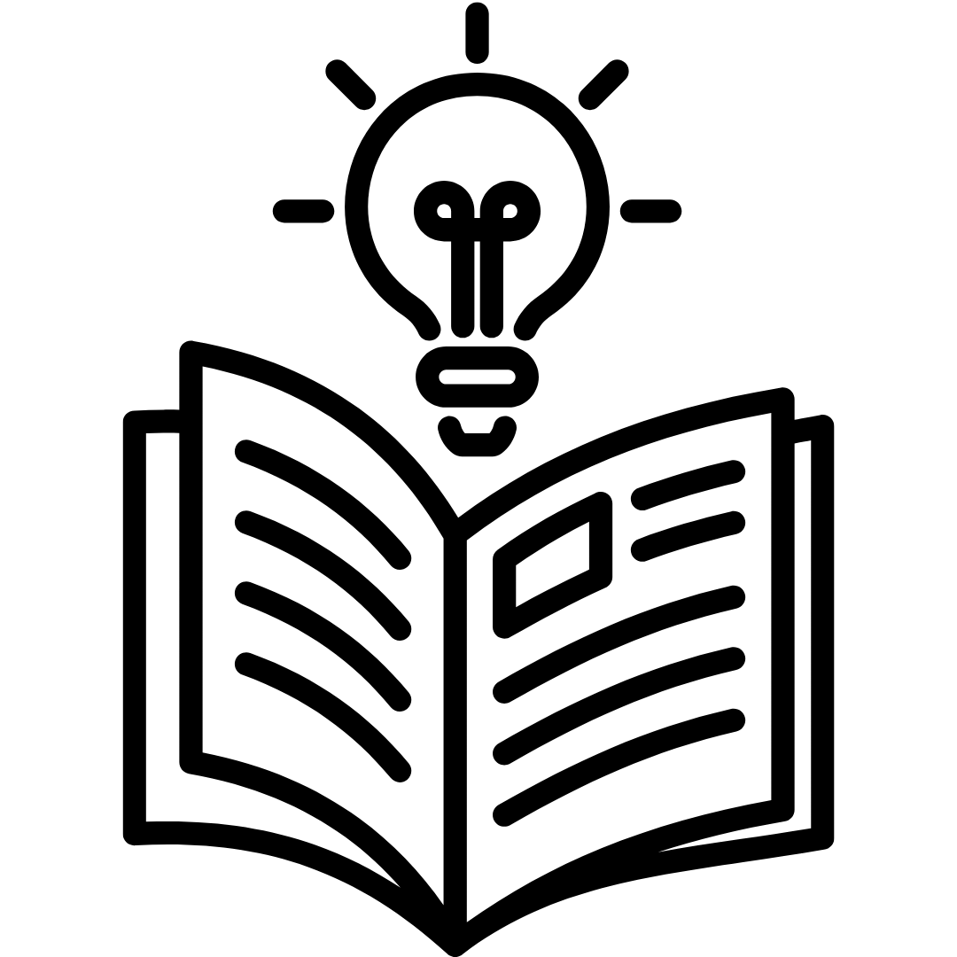 Illustration of an open book with a light bulb on top of it.
