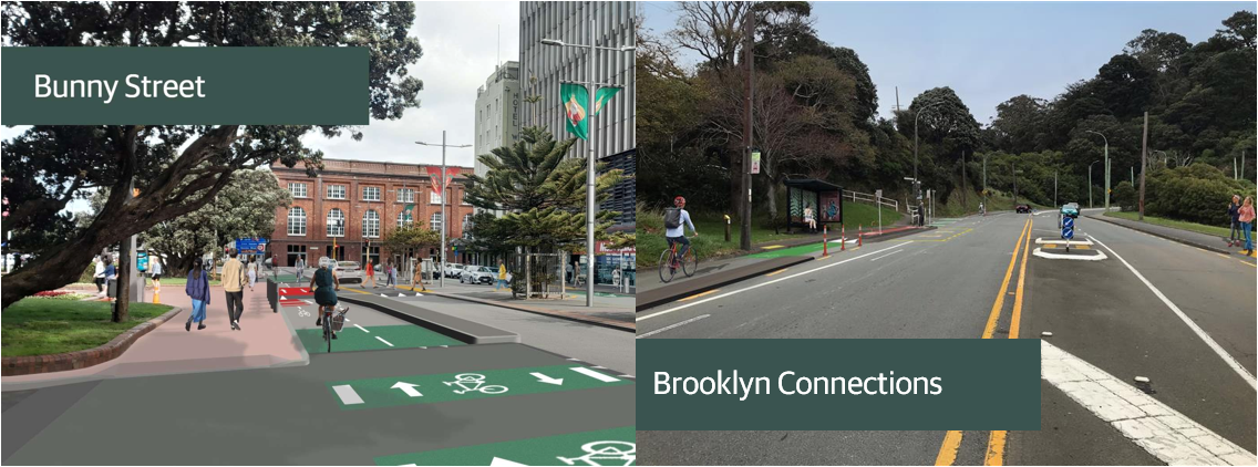 Renders of proposed street changes on Bunny Street and going up Brooklyn hill