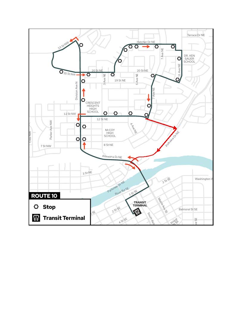 Changes will occur on August 27, 2026 to Route 10 (<span style="color: #ff0000;">proposed changes in red</span>). <br><br>Route 10 runs 6:45 am &ndash; 10:45 pm Weekdays, Weekends