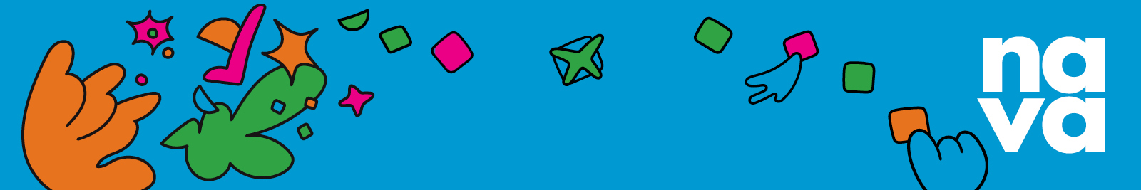 Illustrated abstract shapes in orange, green, and pink, representing survey visual components, against a bright blue background.