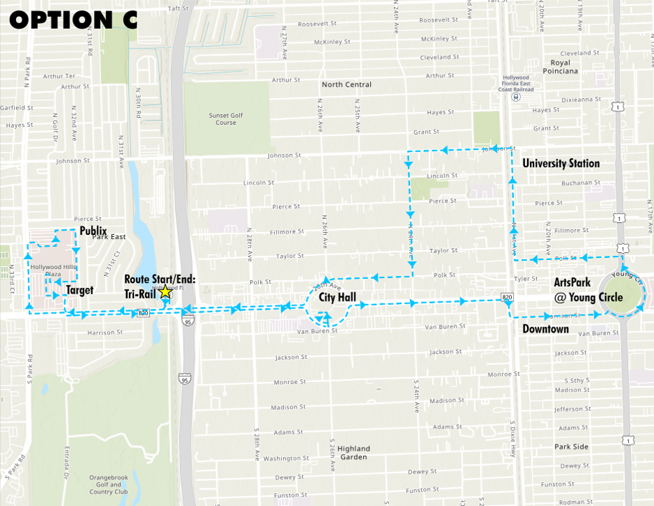 (Tri-Rail, Target, City Hall, Downtown, Young Circle)