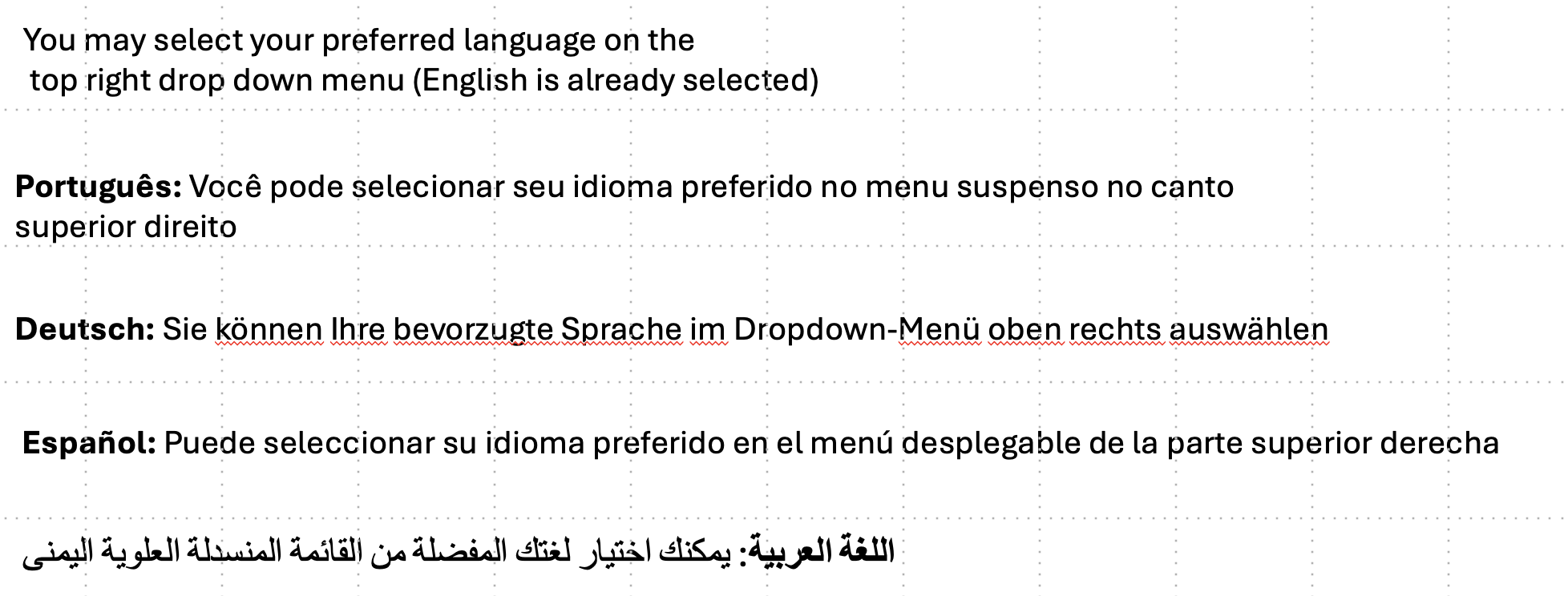 language selection