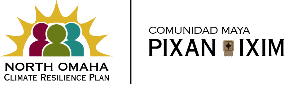 North Omaha Climate Resilience Plan Logo next to the Comunidad Maya Pixan Ixim Logo