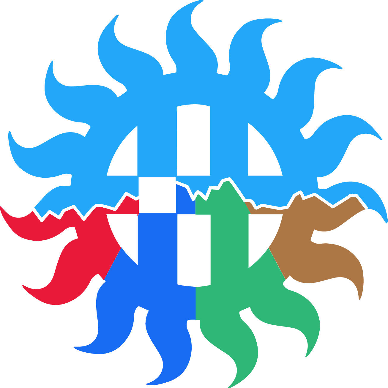 The museums sunburst logo with red, blue, green, a