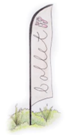 thin material vertical sign on arched pole