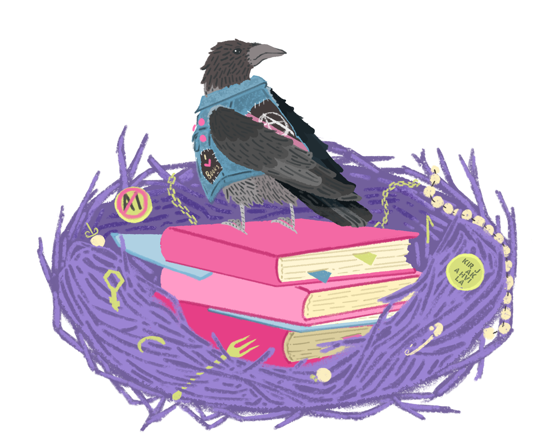Logo of Turku Shadow Book Fair containing a drawing of a crow.