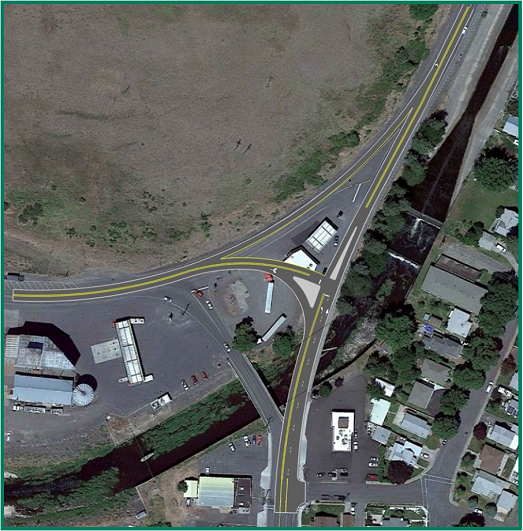 US 195 and SR 26 design option of a tee intersection overlaid on an aerial map.